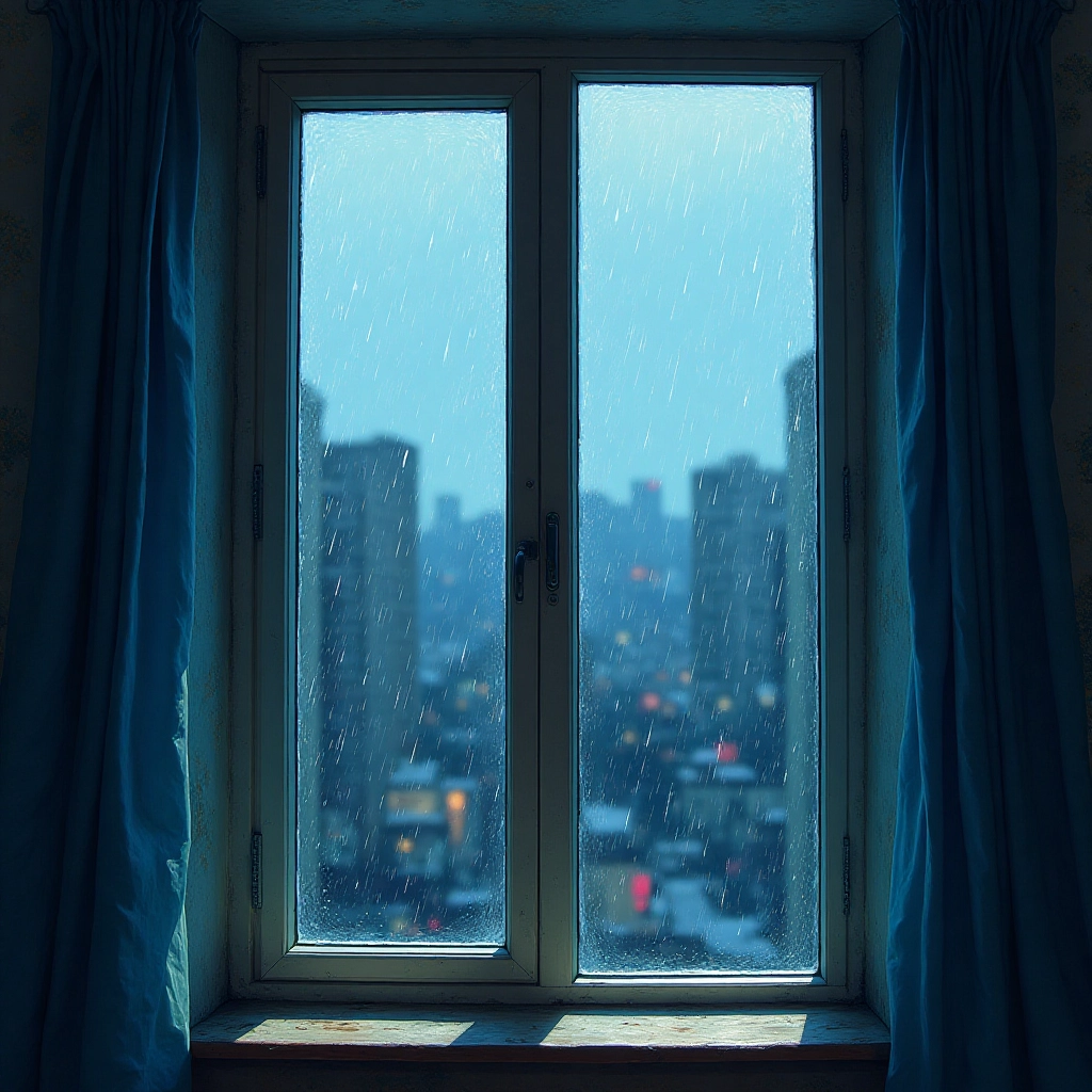 Rainy Cityscape Through the Window